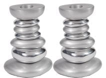 Yair Emanuel Anodized Aluminum Shabbat Candlesticks with Silver Stone Tower