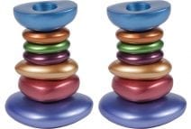 Yair Emanuel - Anodized Aluminium Shabbat Candlesticks with Colorful Stone Towe