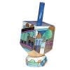 Yair Emanuel Sevivon Wooden Dreidel with Stand - Jerusalem in Blue , Hanukkah Gift