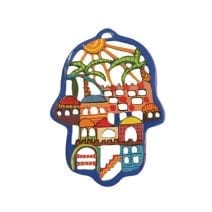 Yair Emanuel Hamsa with Colorful Sunny Jerusalem Wall Hanging