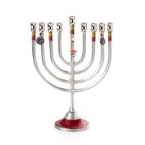 Maroon Aluminum Hanukkah Menorah with Dreidel Charm