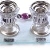 Glass Mini Candlesticks Set Lilac & Silver Flowers