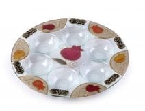 Lily Art Hand Painted Seder Plate with Pomenegrades In Orange and Gold
