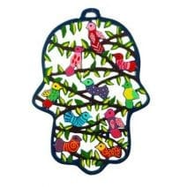 Yair Emanuel Hamsa with Colorful Birds Wall Hanging