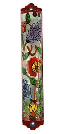 Jewish Yair Emanuel Hand Painted Colorful Glass Mezuzah Laser Cut Flowers
