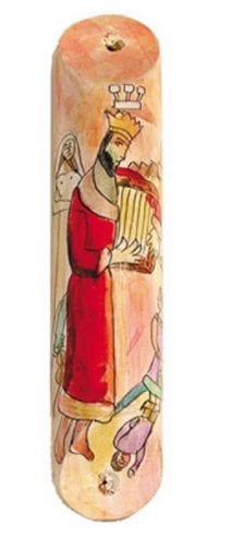 Wooden Mezuzah David's Harp