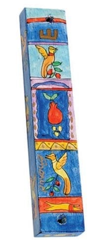 Wooden Mezuzah Pomegranates and Birds