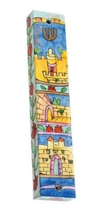 Wooden Mezuzah Holy Jerusalem Gates