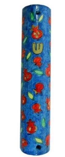 Wooden Mezuzah Pomegranates