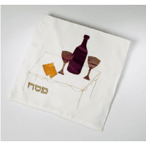Matzah Cover Hand Painted Silk Applique Matzah and Wine by Galilee Silk 
