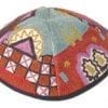 Hand Embroidered Kippah with Jerusalem Multicolor