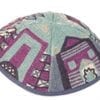 Hand Embroidered Kippah with Jerusalem Blue
