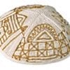 Hand Embroidered Kippah with Jerusalem in Gold