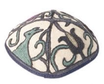 Yair Emanuel Hand Embroidered Kippah Oriental Blue
