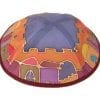 Yair Emanuel Silk Painted Kippah Jerusalem Maroon & Blue