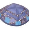 Yair Emanuel Silk Painted Kippah Jerusalem Blue