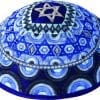 Blue Kippah Embroidered with Stars of David and Rainbows