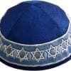 Yair Emanuel White Kippah Embroidered Blue Stars of David