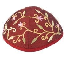 Yair Emanuel Maroon Kippah Embroidered with flowers