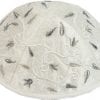 Yair Emanuel White Kippah Embroidered with flowers in Silver