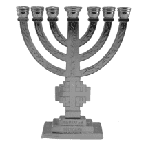 7 Branch Temple MENORAH Silver Color with Jerusalem Cross