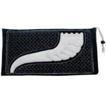 Dark Blue Velvet Shofar Bag Embroidered with Shofar & Silver Patern