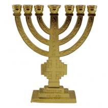 7 Branch Temple MENORAH Gold Color with Jerusalem Cross