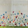 Beige Challah Cover with Colorful Flowers & Hebrew Text