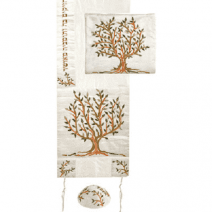 Yair Emanuel Embroidered Green Tree of Life Tallit Set 