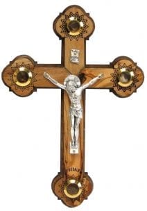Olive Wood Roman Cross with 4 Elements 