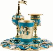 Jerusalem Havdalah Set 24K Gold Plated Turquoise Crystals Judaica Shabbat