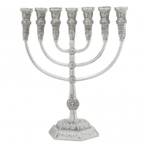 Seven Branch Menorah with Knesset Design - Electroformed Silver