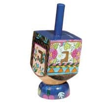 Yair Emanuel Wooden Hanukkah Dreidel with Stand - Flowers
