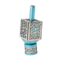 Small Dreidl + Metal Cutout - Pomegranates - Turquoise Item Key: DRA-2