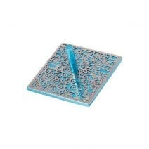 Yair Emanuel Flat Dreidel Metal Cutout - Pomegranates Turquoise & Silver