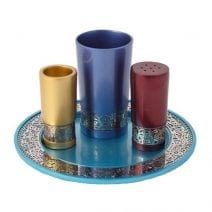 Havdalah Set Anodized Aluminum Multicolor Jerusalem Scene