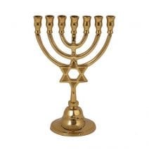 7 Branch Temple Menorah in Brass Star of David
