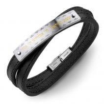 Shema Israel Stainless Steel Black Leather Band Bracelet