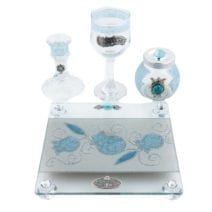 Havdalah Set Square with Pomegranates Blue & Silver