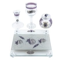 Havdalah Set Square w/Silver & Purple Pomegranates