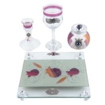 Havdalah Set Square w/Silver & Burgundy Pomegranates