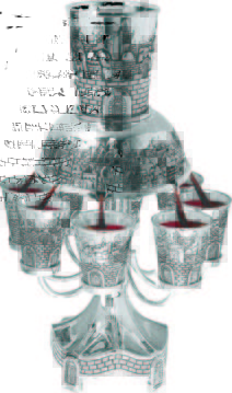 Silver Fountain with 8 Cups - Jerusalem Theme