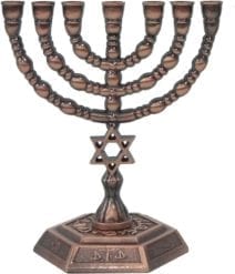 Small Menorah Start of David- Copper Plated
