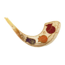 Hand Painted Ram Horn Shofar Pomegranates