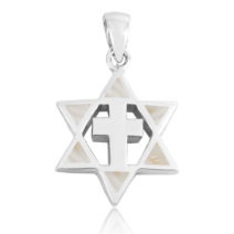 Messianic Star of David with Cross Pendant Mother of Pearl