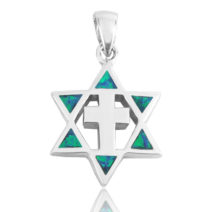 Messianic Star of David with Cross Pendant Opal