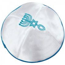 White Satin with Turquoise Grafted In Kippah