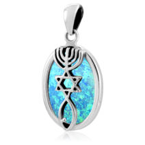 Grafted In Drop Pendant - The Messianic Seal of Jerusalem Silver and Opal