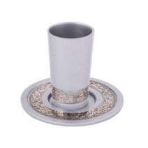 Kiddush Cup  Anodized Aluminum Jerusalem Scene in Silver