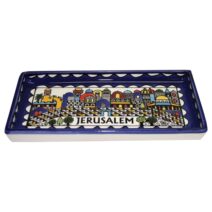 Jerusalem City Walls and Old City View Armenian Ceramic Plate Rectangular